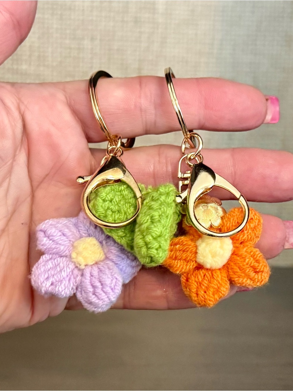Set of 2 Handmade Crochet Flower Keychain - Orange & Lilac